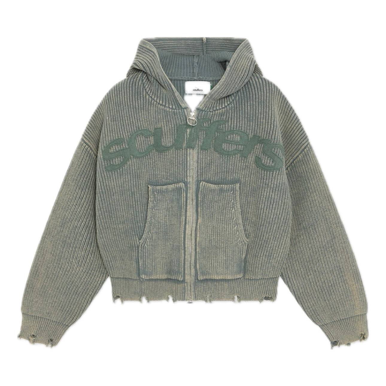 Sweater Scuffers Buzz Dusty Green Knit Zipper