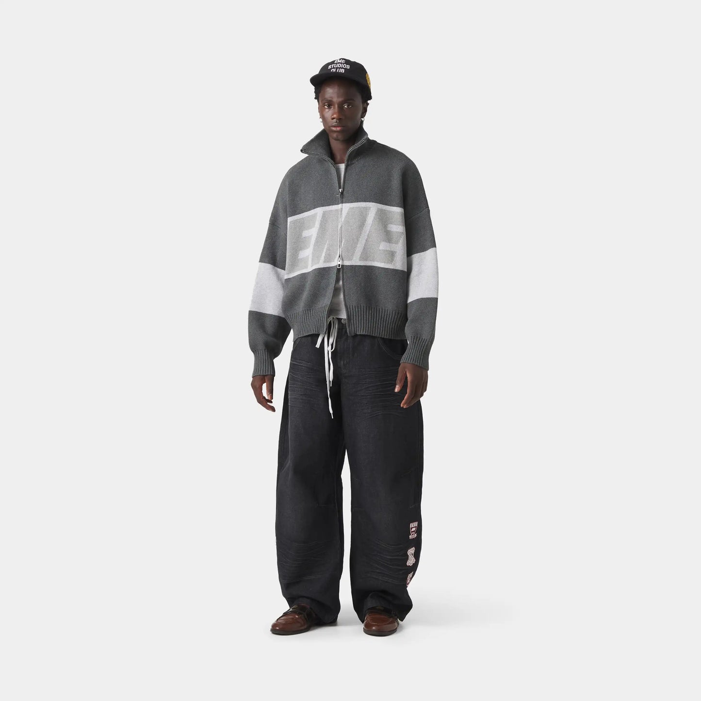Sweater Eme Studios Thrill Grandpa Grey Zipper Knit