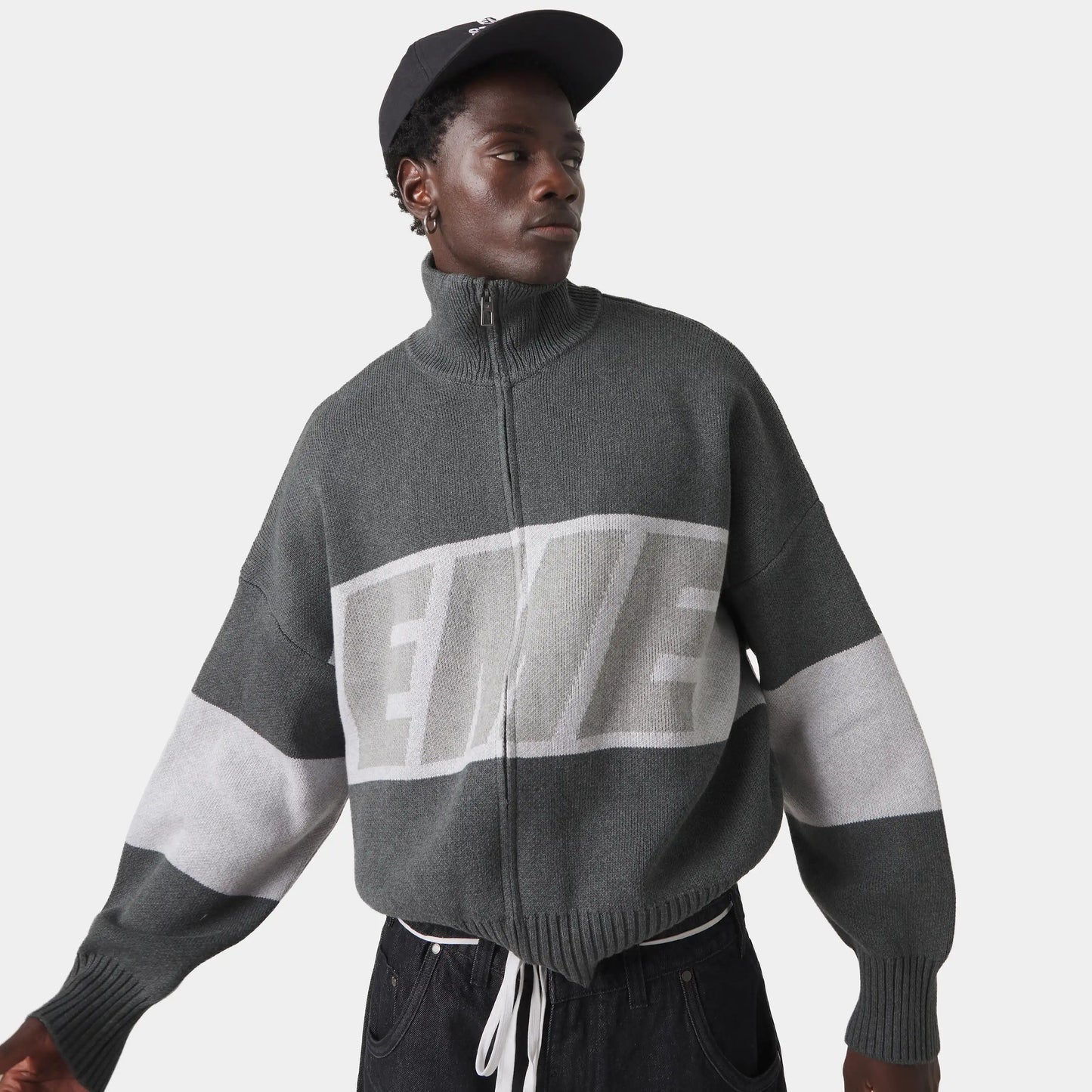 Sweater Eme Studios Thrill Grandpa Grey Zipper Knit