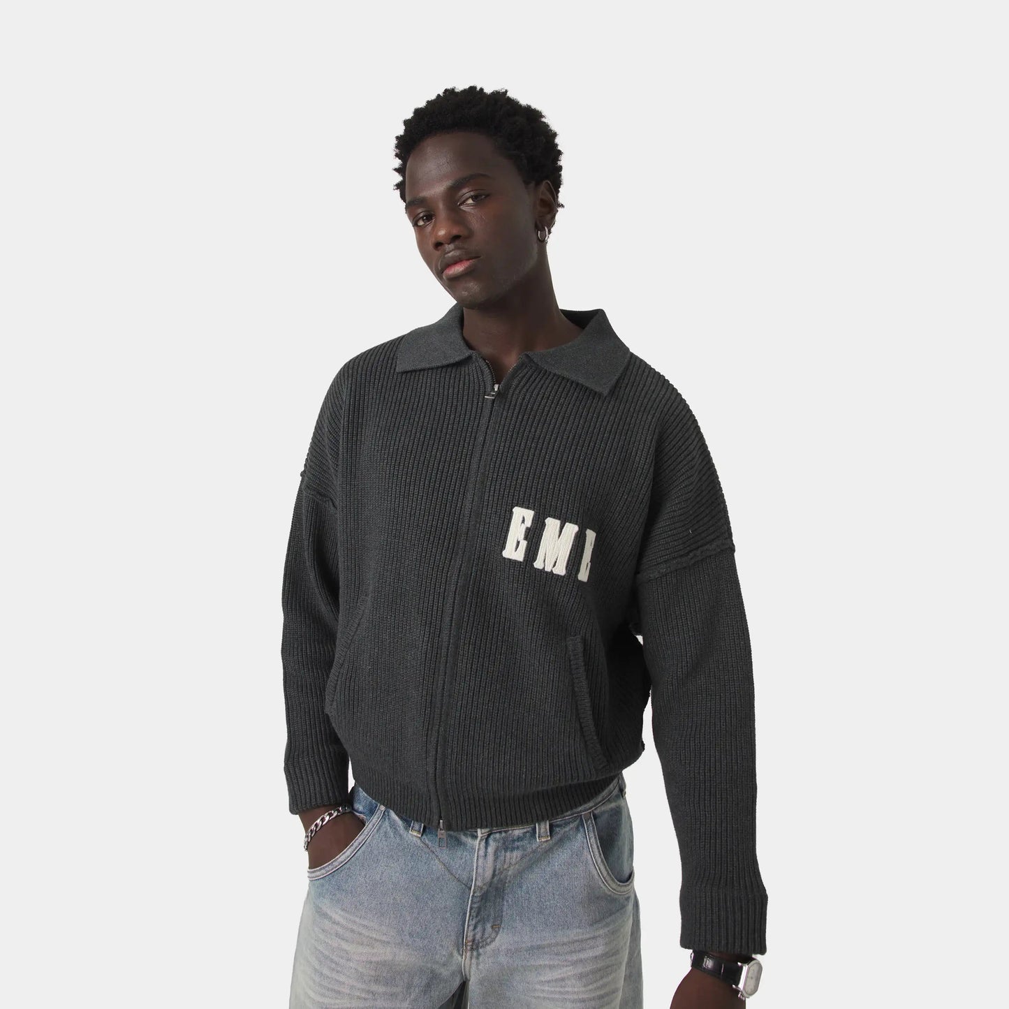 Sweater Eme Studios Collar Carbon Zipper Knit