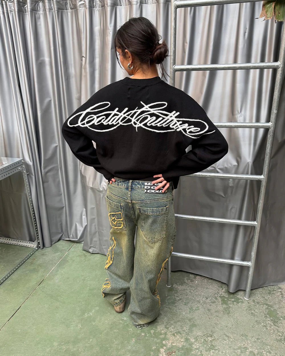 Sweater Cold Culture Furry Script Knit Black
