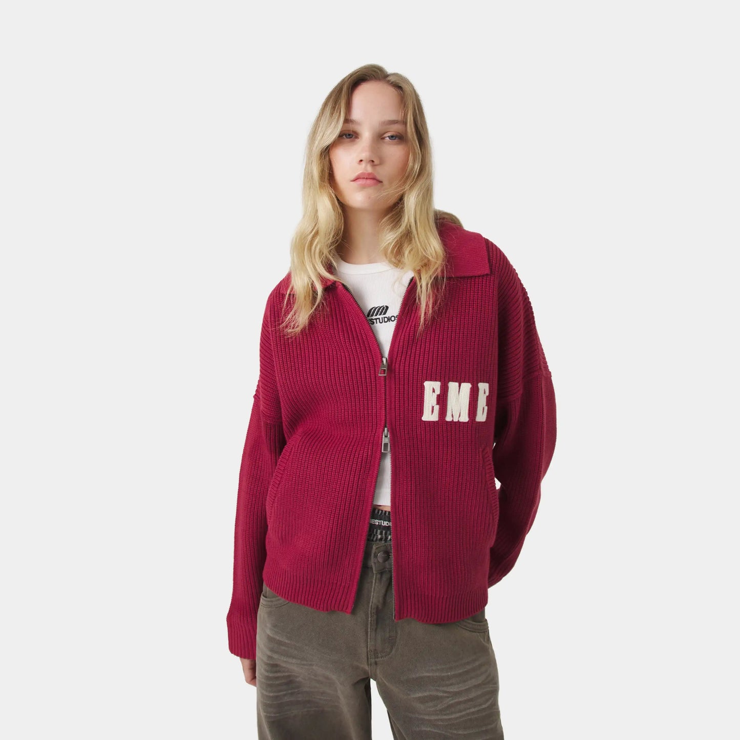 Sweater Eme Studios Collar Redwood Zipper Knit