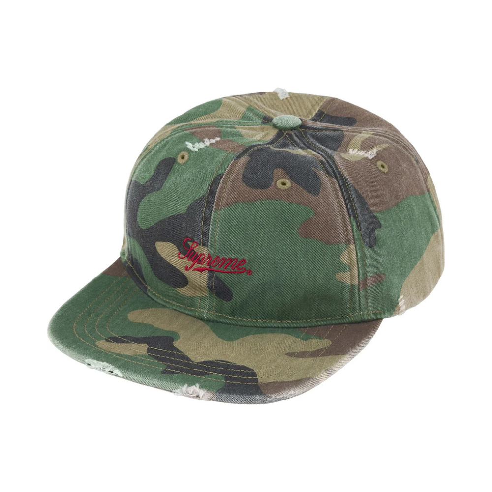 Supreme Distressed Script 6-Panel Woodland Camo