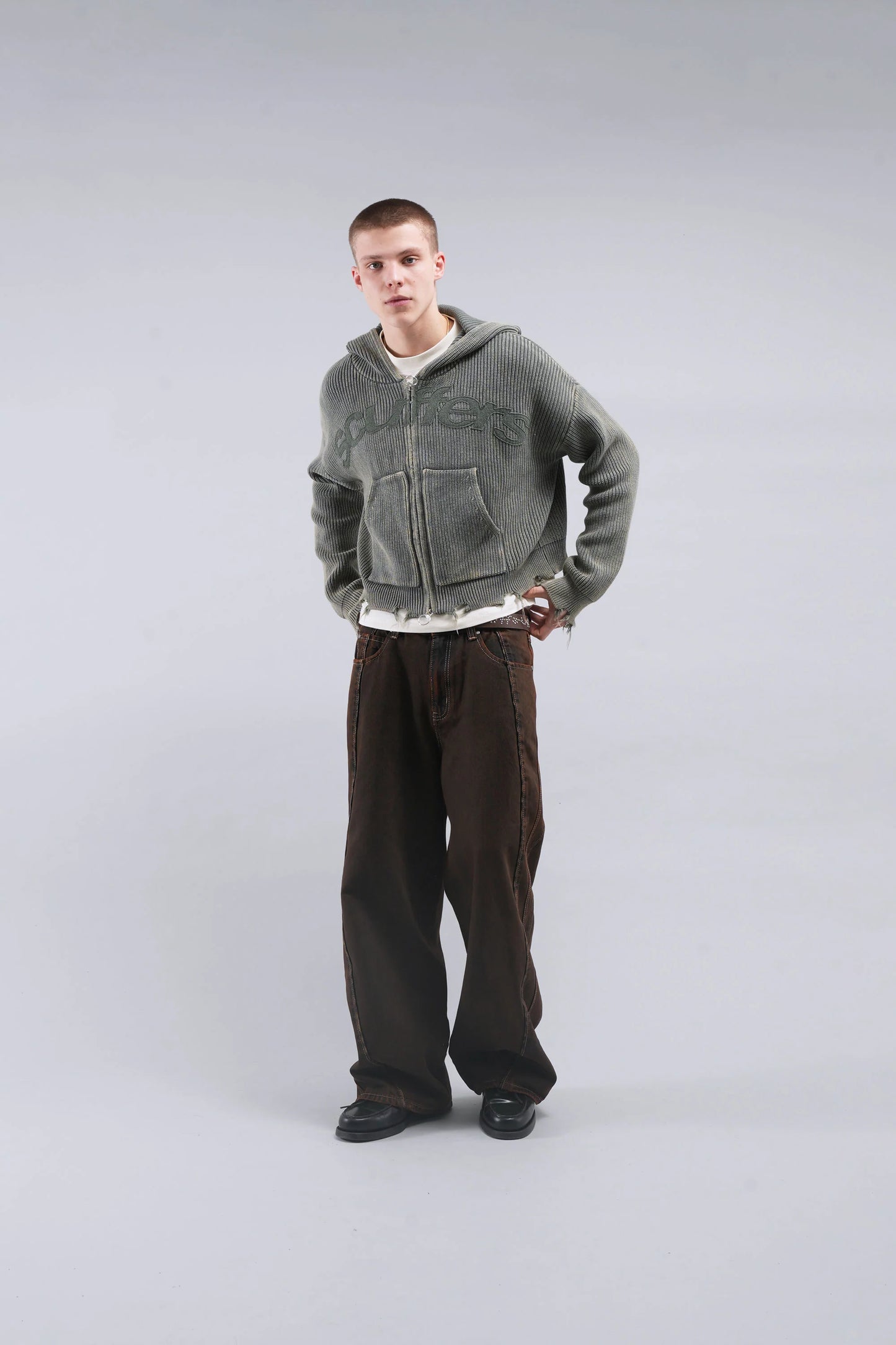 Sweater Scuffers Buzz Dusty Green Knit Zipper