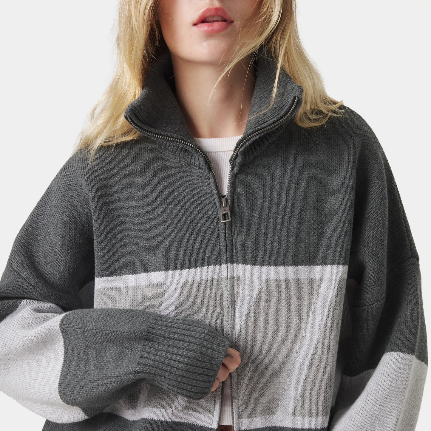 Sweater Eme Studios Thrill Grandpa Grey Zipper Knit
