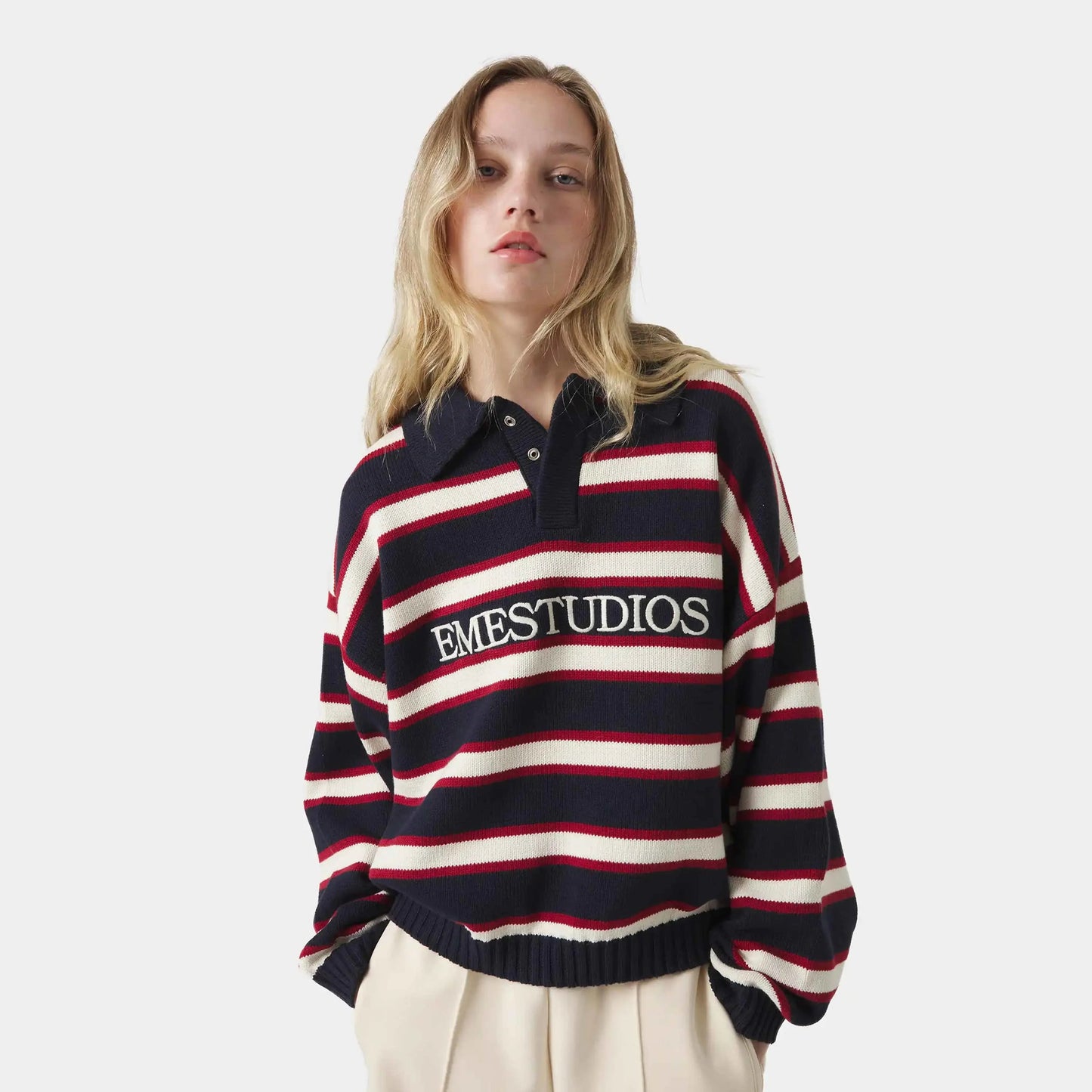 Sweater Eme Studios Sweet Navy Knit Polo