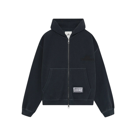 Poleron Eme Studios Waffle Navy Croped Boxy Full Zip