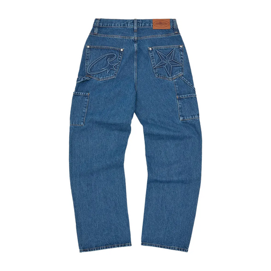 Pantalon Corteiz Embossed C-Star Denim Work Pant Blue