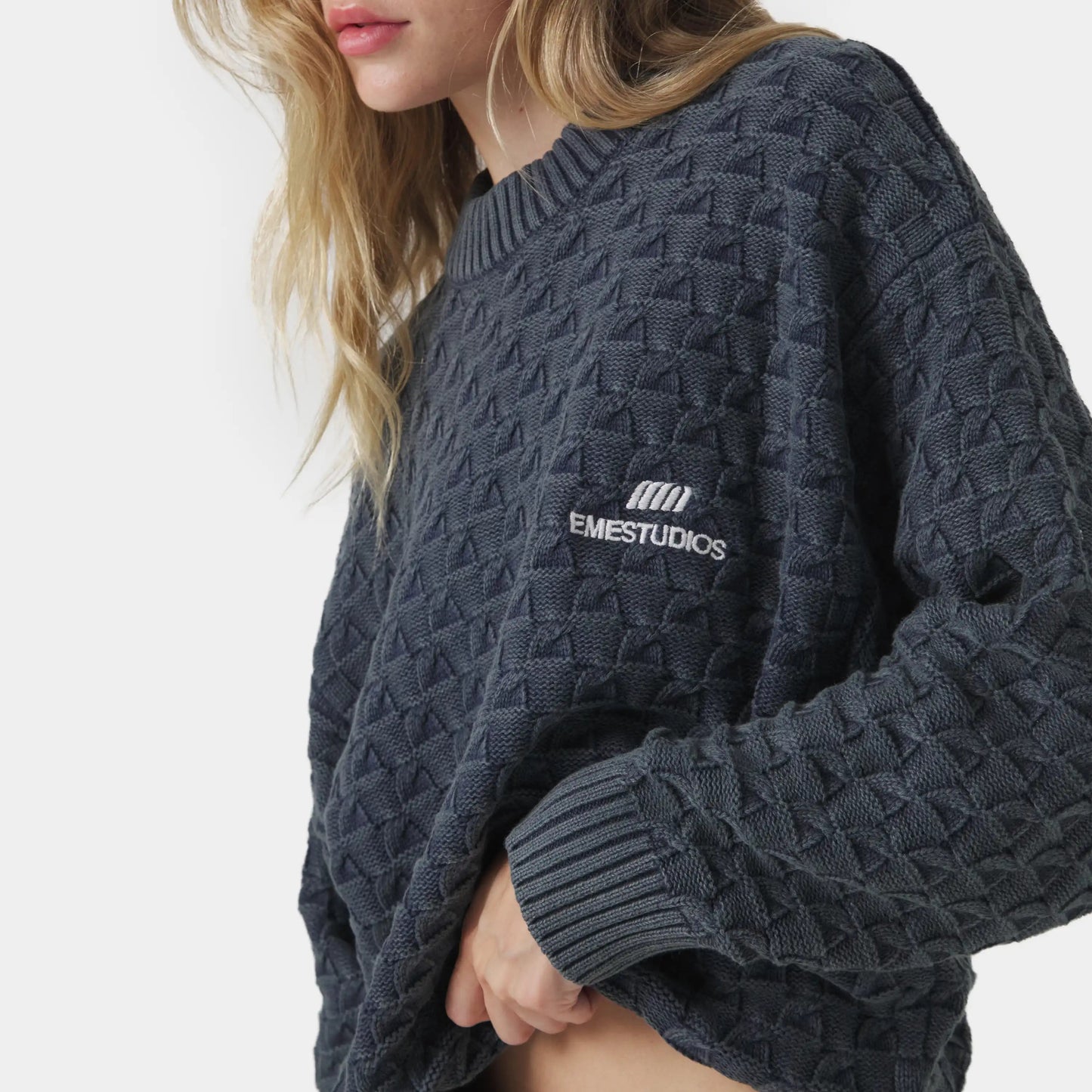 Sweater Eme Studios Grid Navy Cable Knit