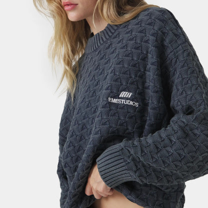 Sweater Eme Studios Grid Navy Cable Knit