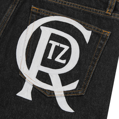 Pantalon Corteiz Crest Chainstitch Baggy Jeans Washed Black