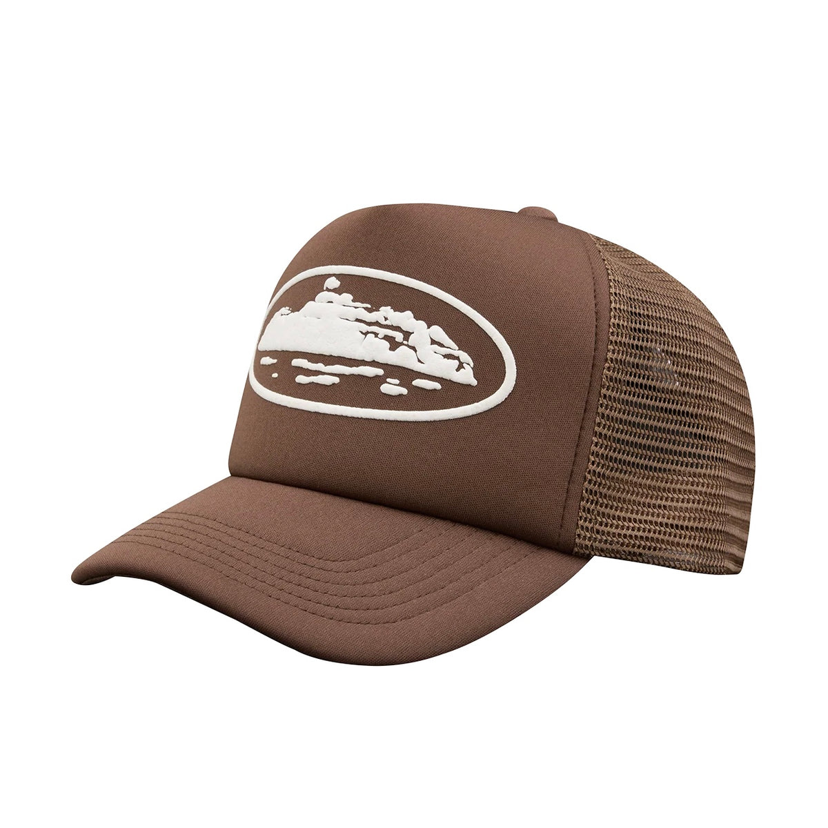 Gorro Corteiz Island Puff Print Trucker Hat Brown