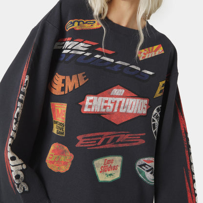 Poleron Eme Studios Waffle Navy Crewneck