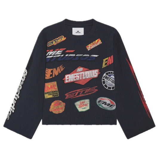 Poleron Eme Studios Waffle Navy Crewneck