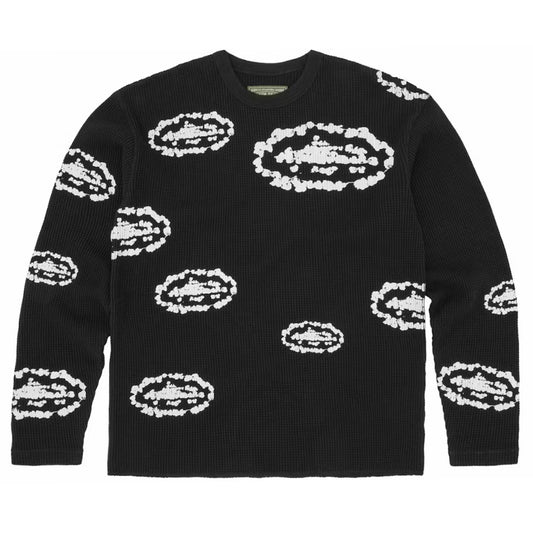 Polera Corteiz x Denim Tears Island Wreath Waffle Thermal Black