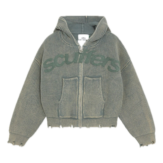 Sweater Scuffers Buzz Dusty Green Knit Zipper