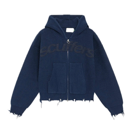 Sweater Scuffers Buzz Navy Knit Zipper