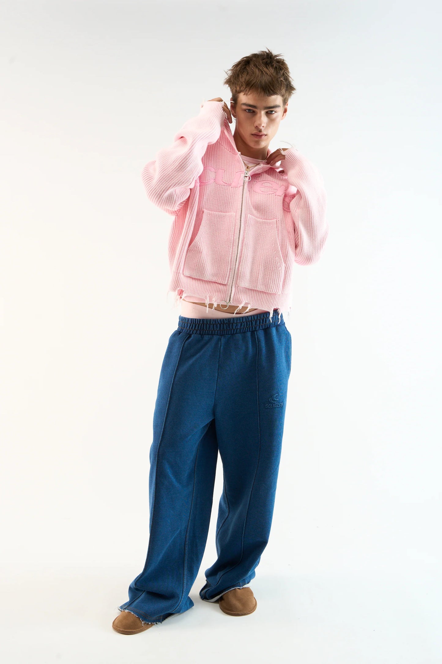 Sweater Scuffers New Light Pink Buzz Knit Zipper