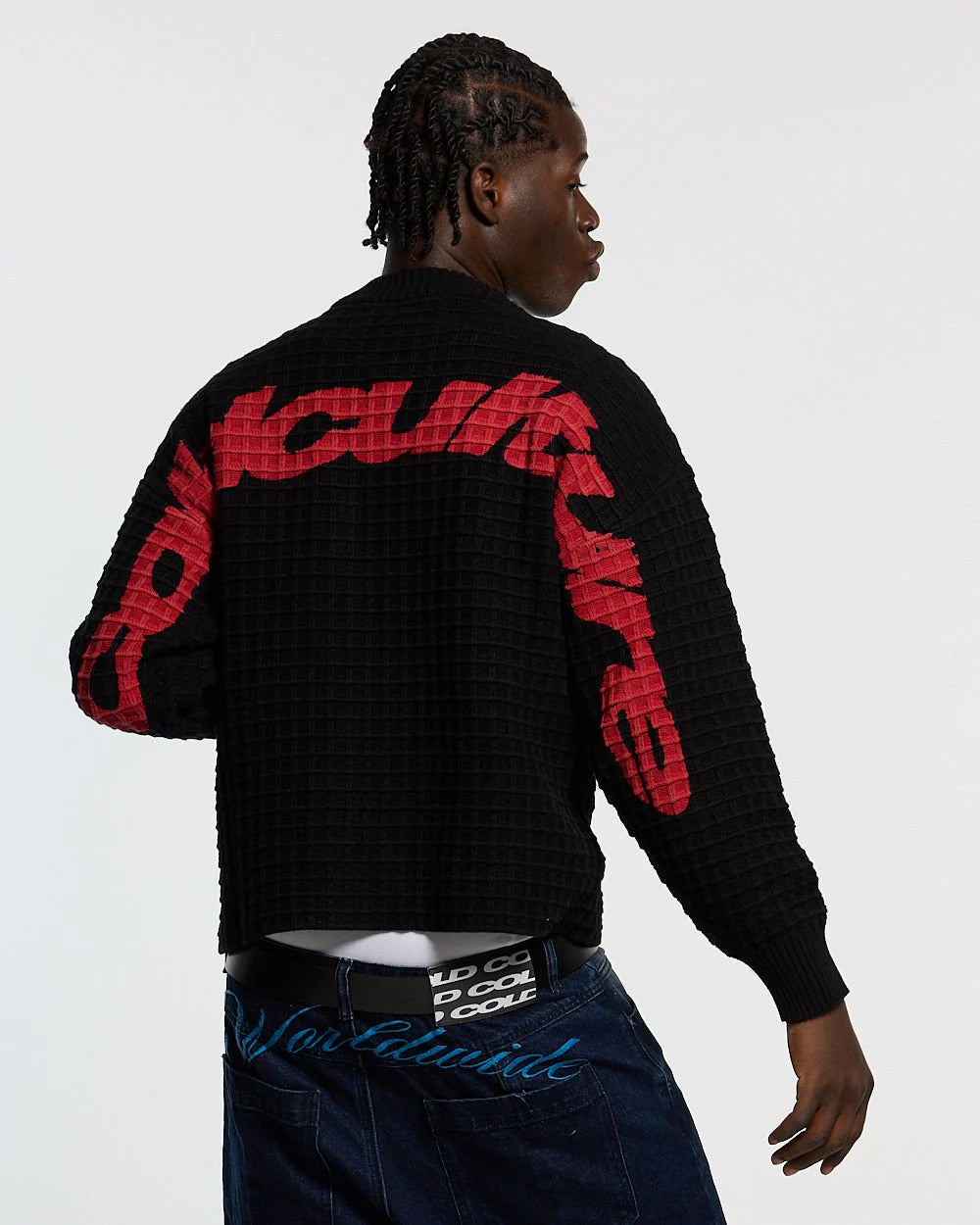 Sweater Cold Culture Crunchy Waffle Knit Black