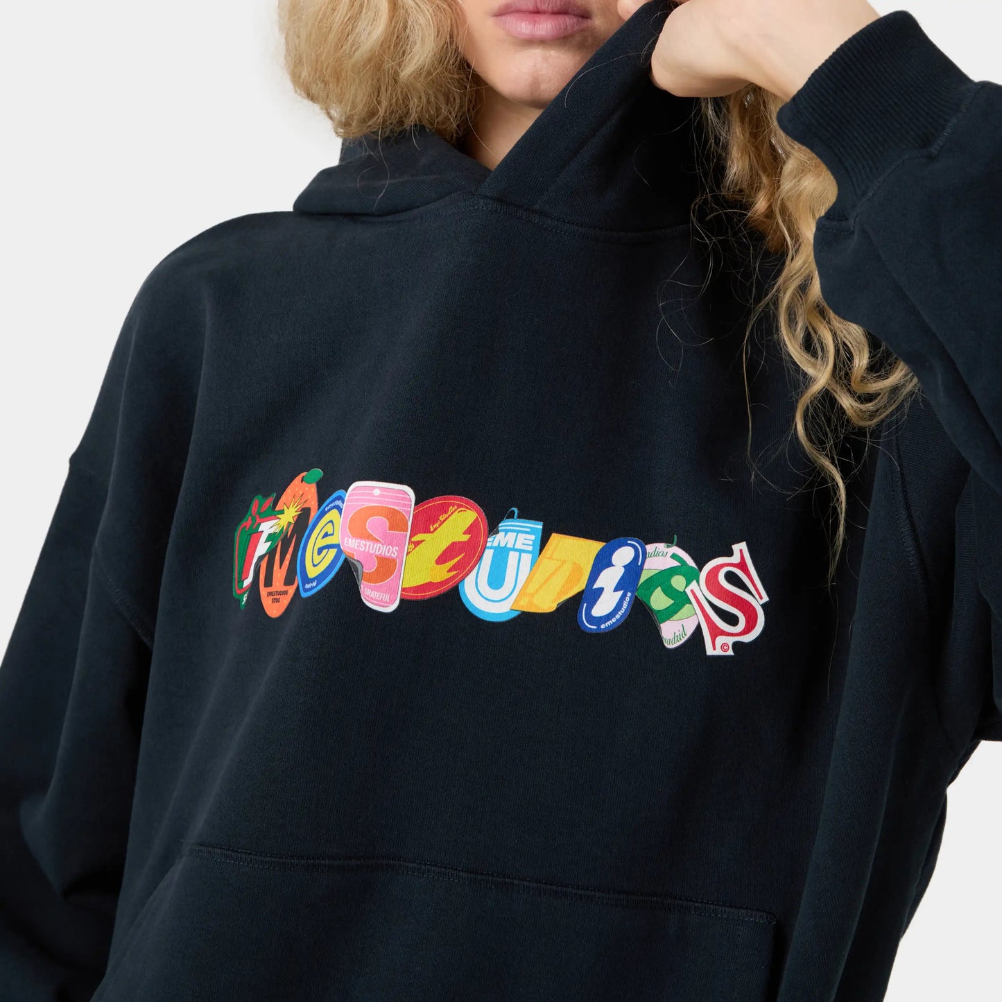 Poleron Eme Studios Stickers Navy Oversized Hoodie