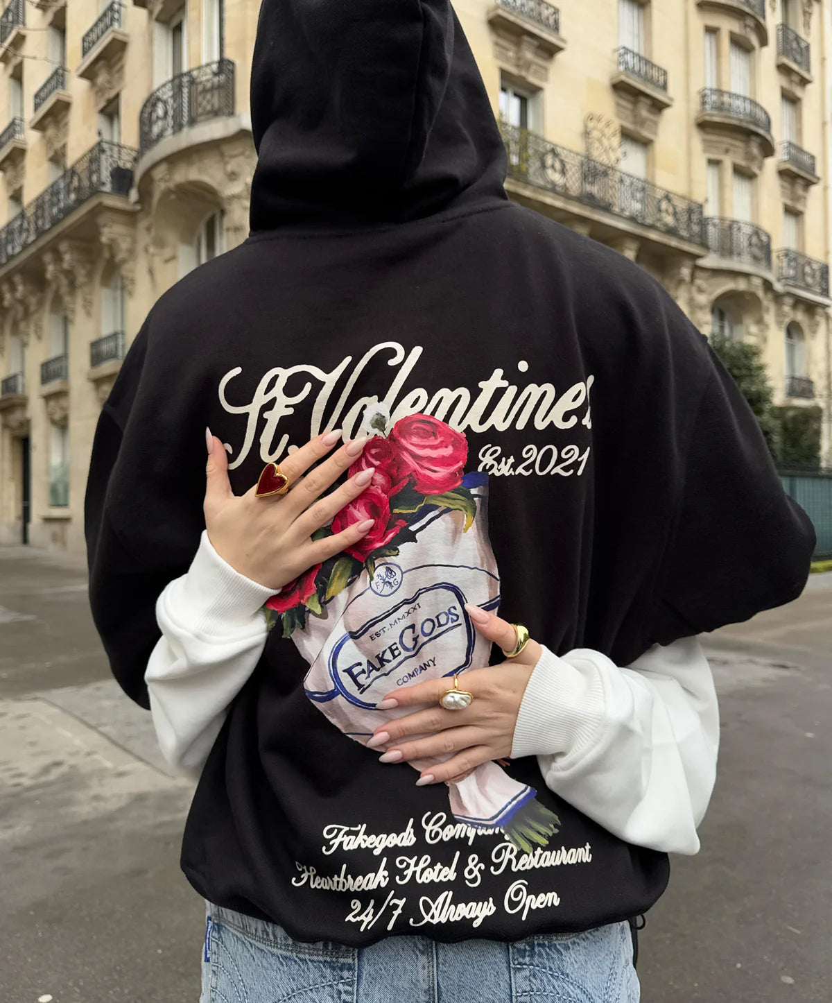 Poleron Fake Gods Rose Bouquet Hoodie Black