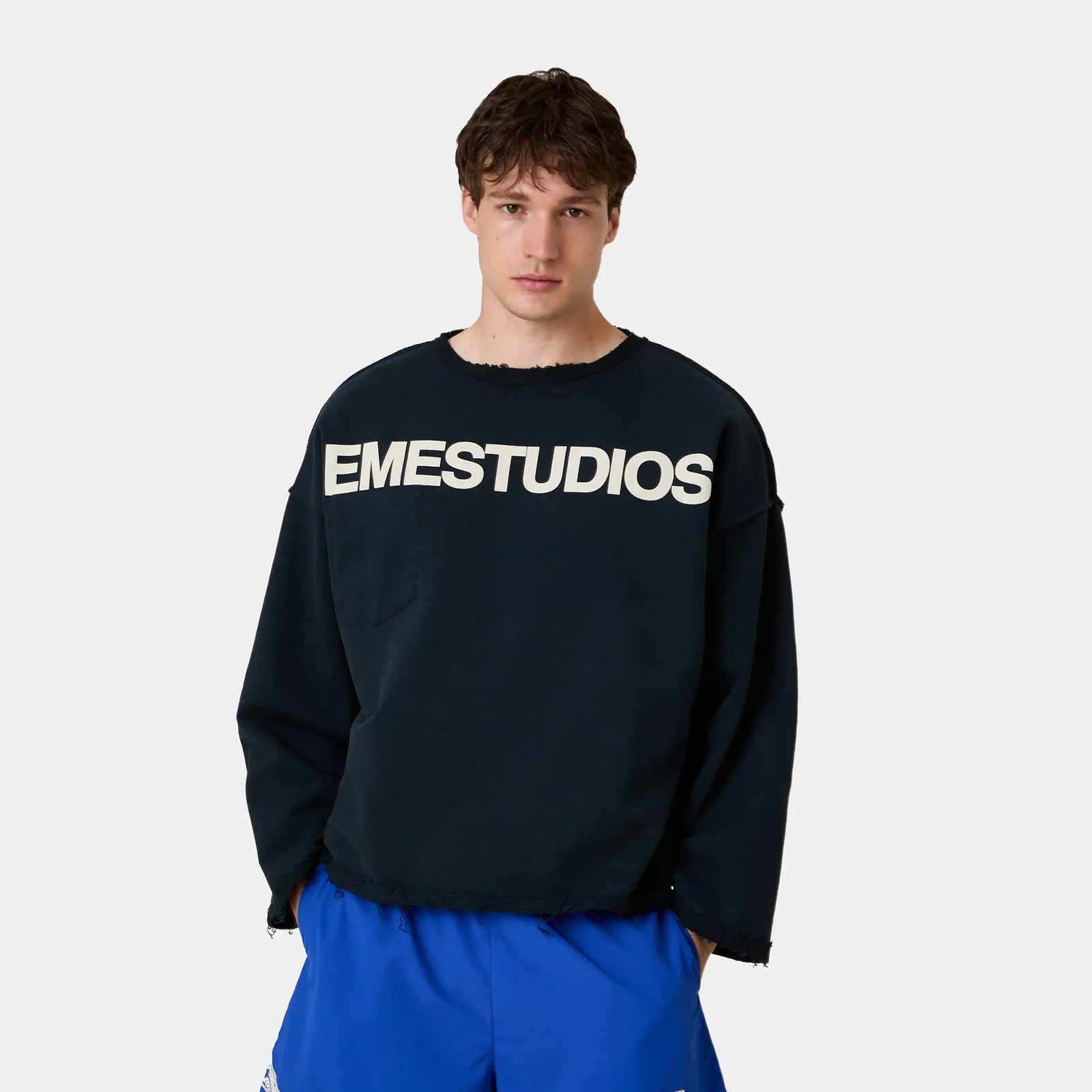 Poleron Eme Studios Pocket Navy Reverse Crewneck
