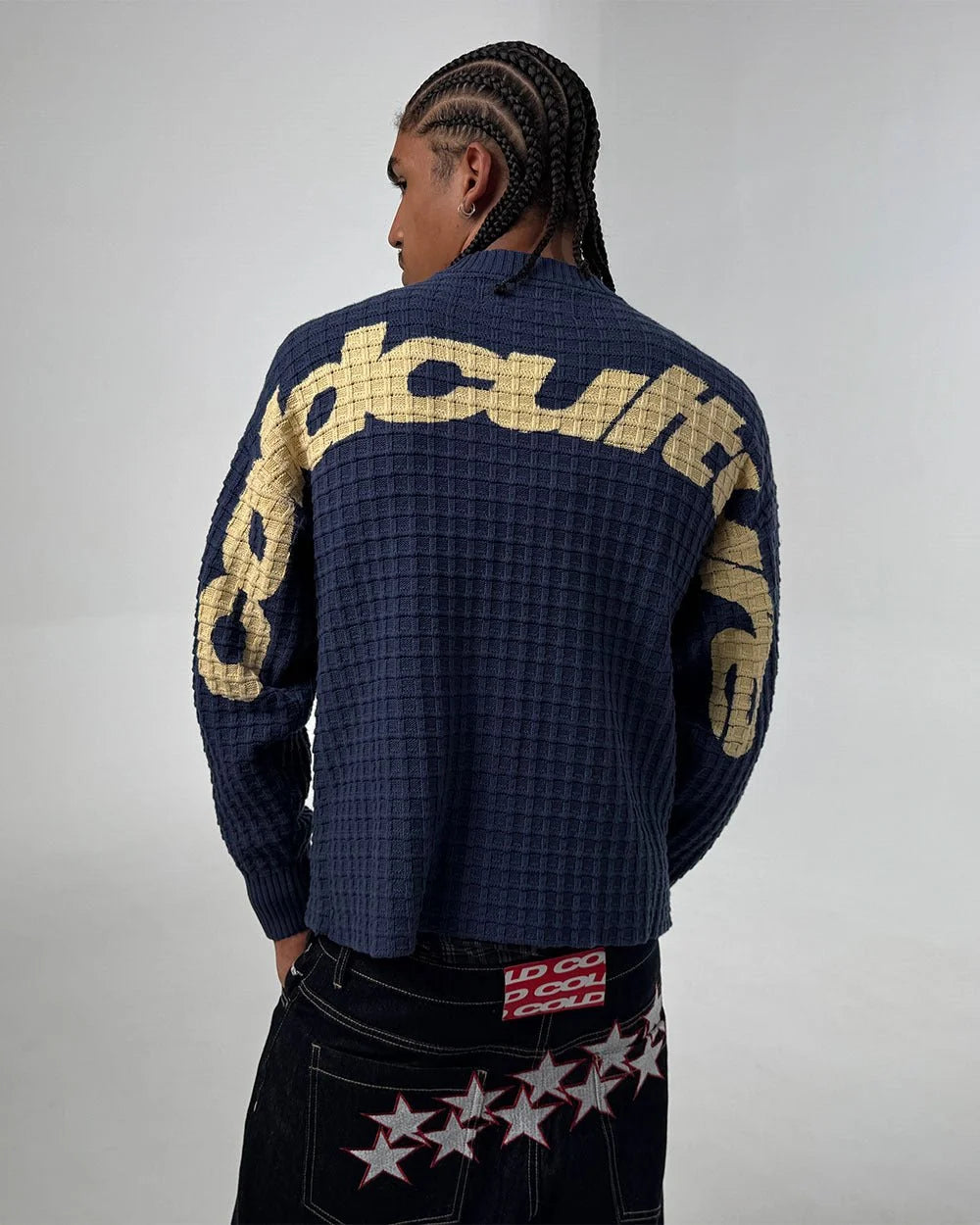 Sweater Cold Culture Crunchy Waffle Navy/Yellow