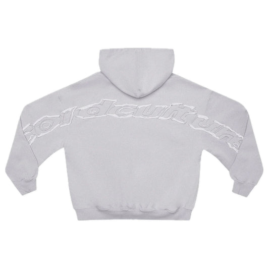 Poleron Cold Culture Distress Curved Hoodie Light Grey