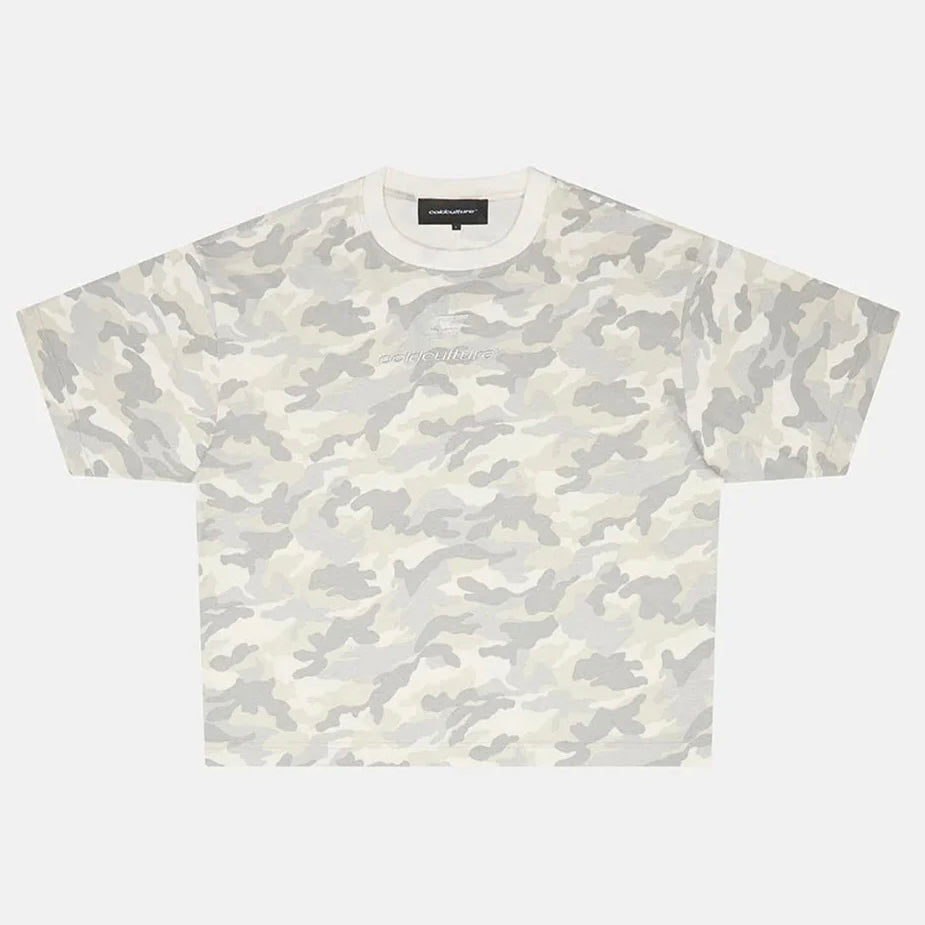 Polera Cold Culture Distress Curved Camo Grey