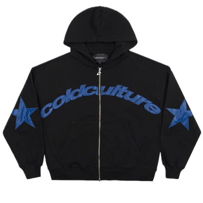 Poleron Cold Culture Star Curved Zip Hoodie Black