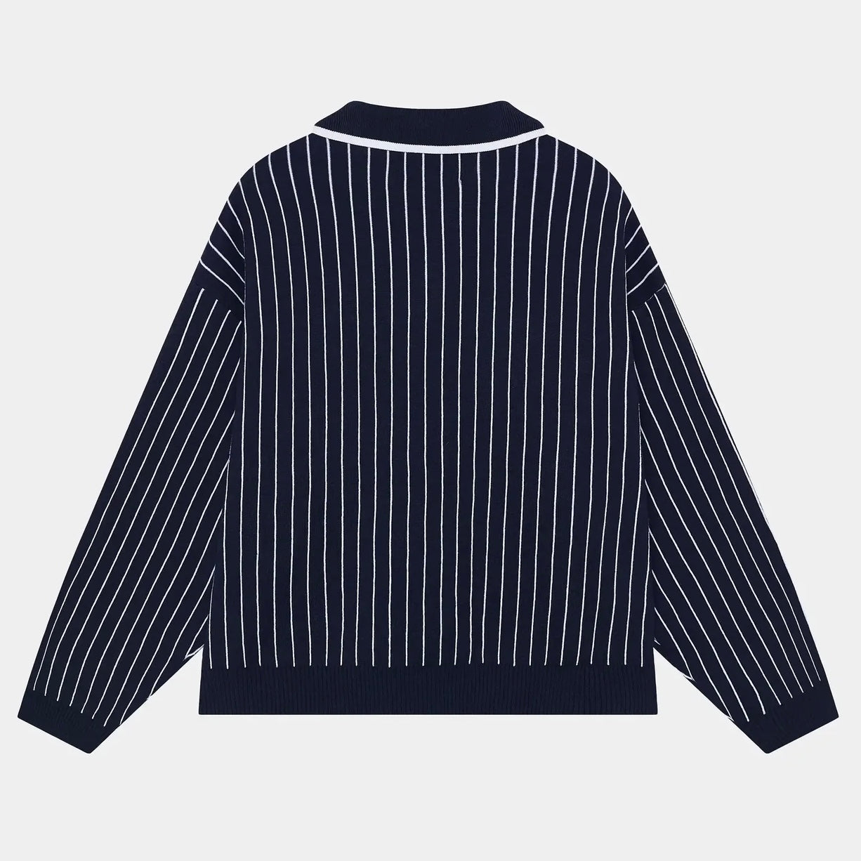 Sweater Eme Studios Pinstripe Navy Knit Polo