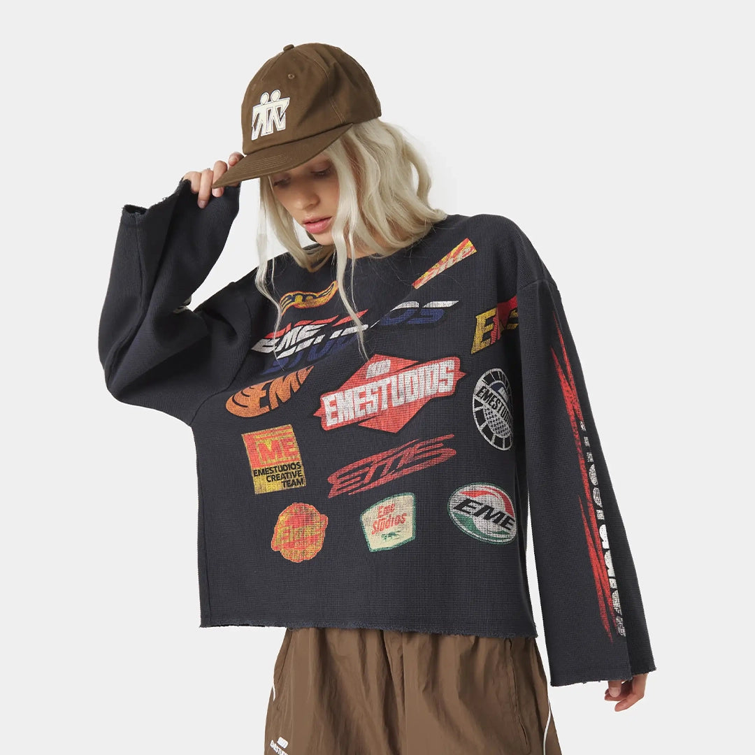 Poleron Eme Studios Waffle Navy Crewneck