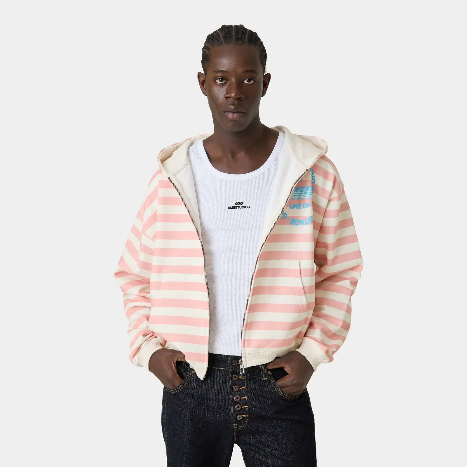 Poleron Eme Studios Wander Pink Cropped Boxy Full Zip