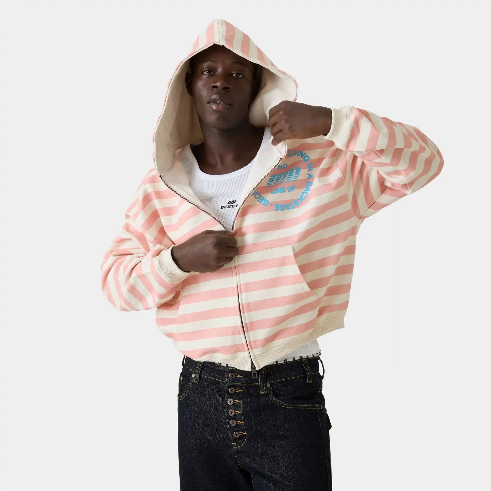Poleron Eme Studios Wander Pink Cropped Boxy Full Zip