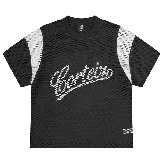 Polera Corteiz Open Mesh Panel Jersey Black/White