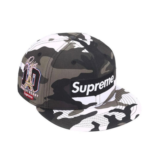 Gorro Supreme Shop Box Logo x New Era Snow Camo Paris SS26