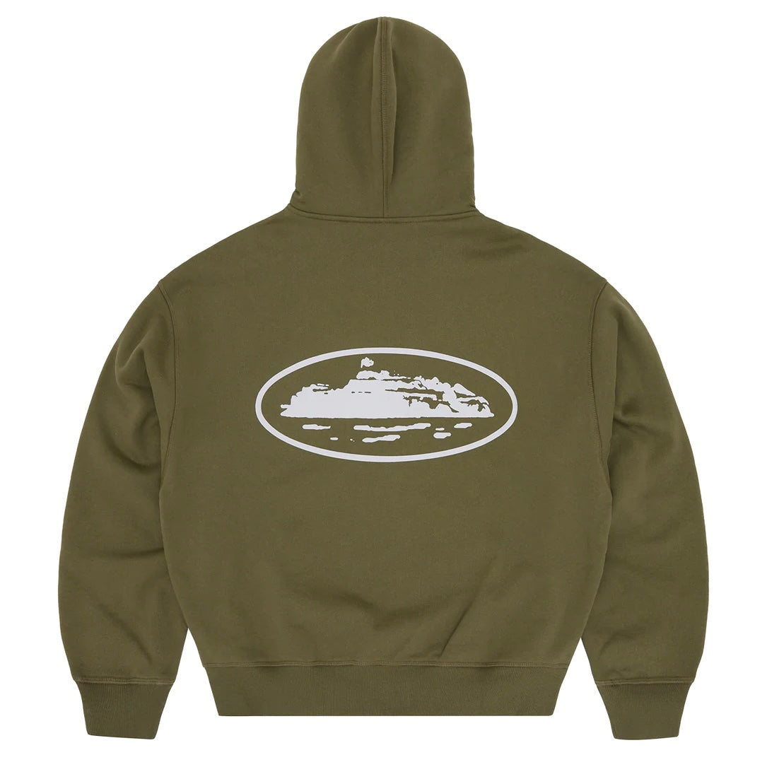 Poleron Corteiz Island Puff Print Zip Hoodie Olive