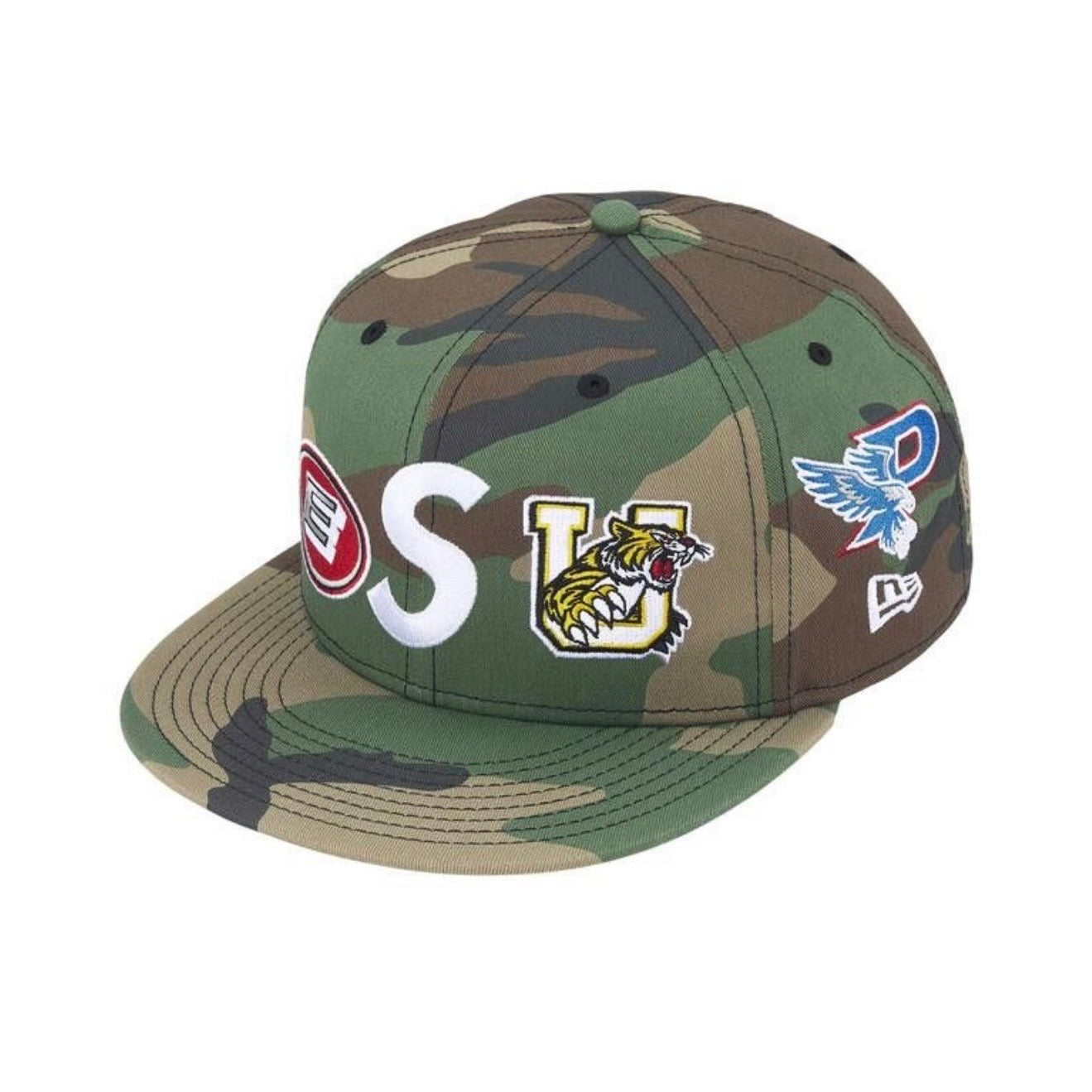 Gorro Supreme Mascots S Logo x New Era Woodland Camo SS26
