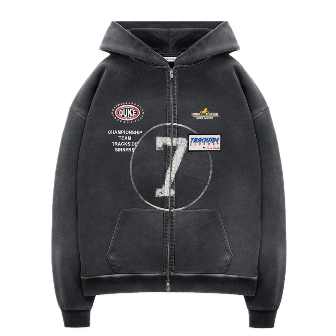 Poleron Duke + Dexter MC DR4 Eat Dirt Washed Black Zip Hoodie