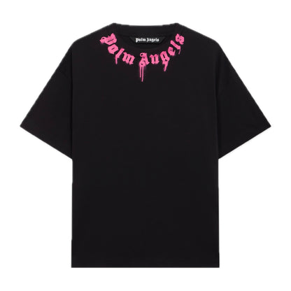 Polera Palm Angels Spray Neck Logo Tee Black/Fuchsia