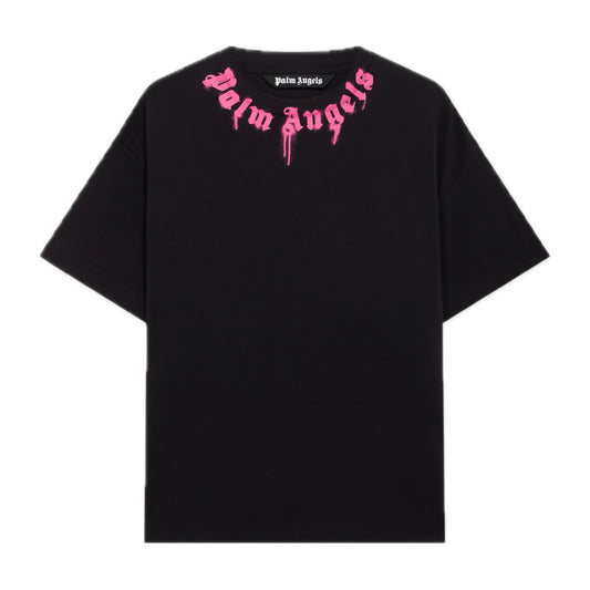Polera Palm Angels Spray Neck Logo Tee Black/Fuchsia