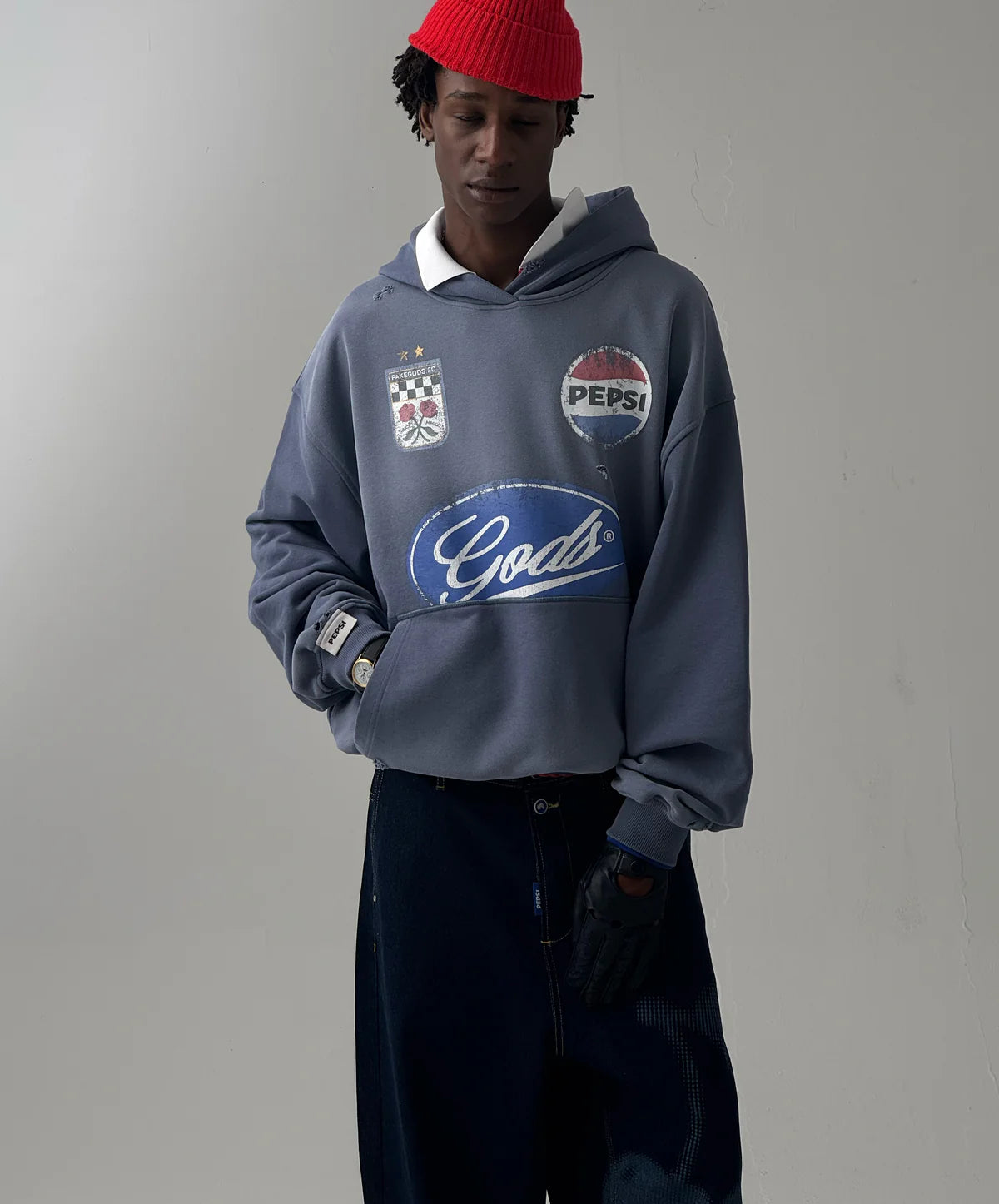 Poleron Fake Gods Pitstop Cropped Hoodie Grey