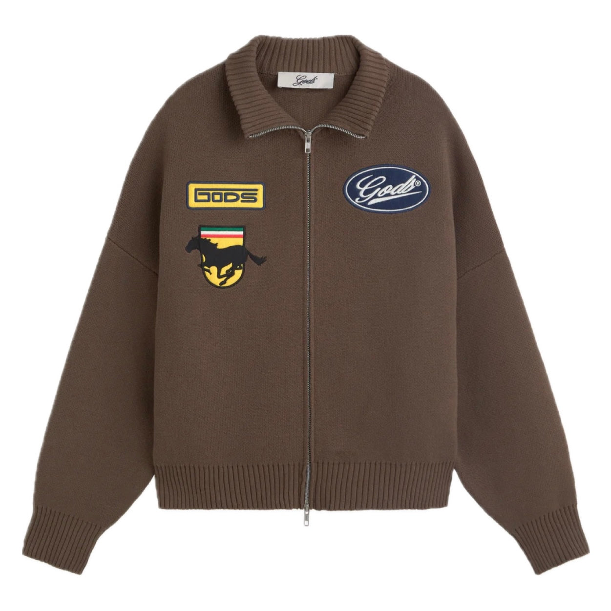 Sweater Fake Gods Racing Knitted Zipper Brown