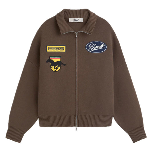 Sweater Fake Gods Racing Knitted Zipper Brown