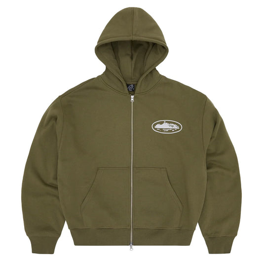 Poleron Corteiz Island Puff Print Zip Hoodie Olive