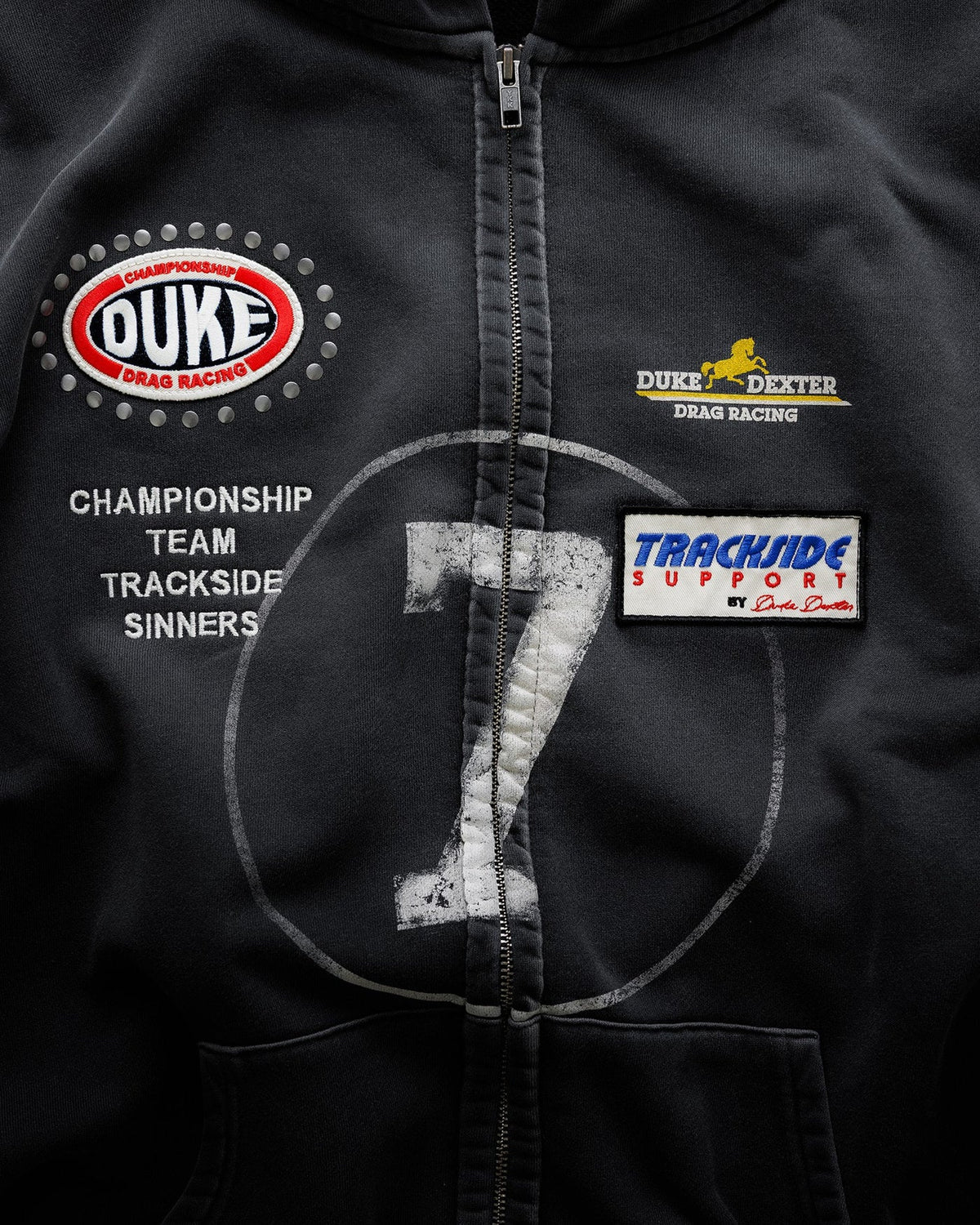 Poleron Duke + Dexter MC DR4 Eat Dirt Washed Black Zip Hoodie