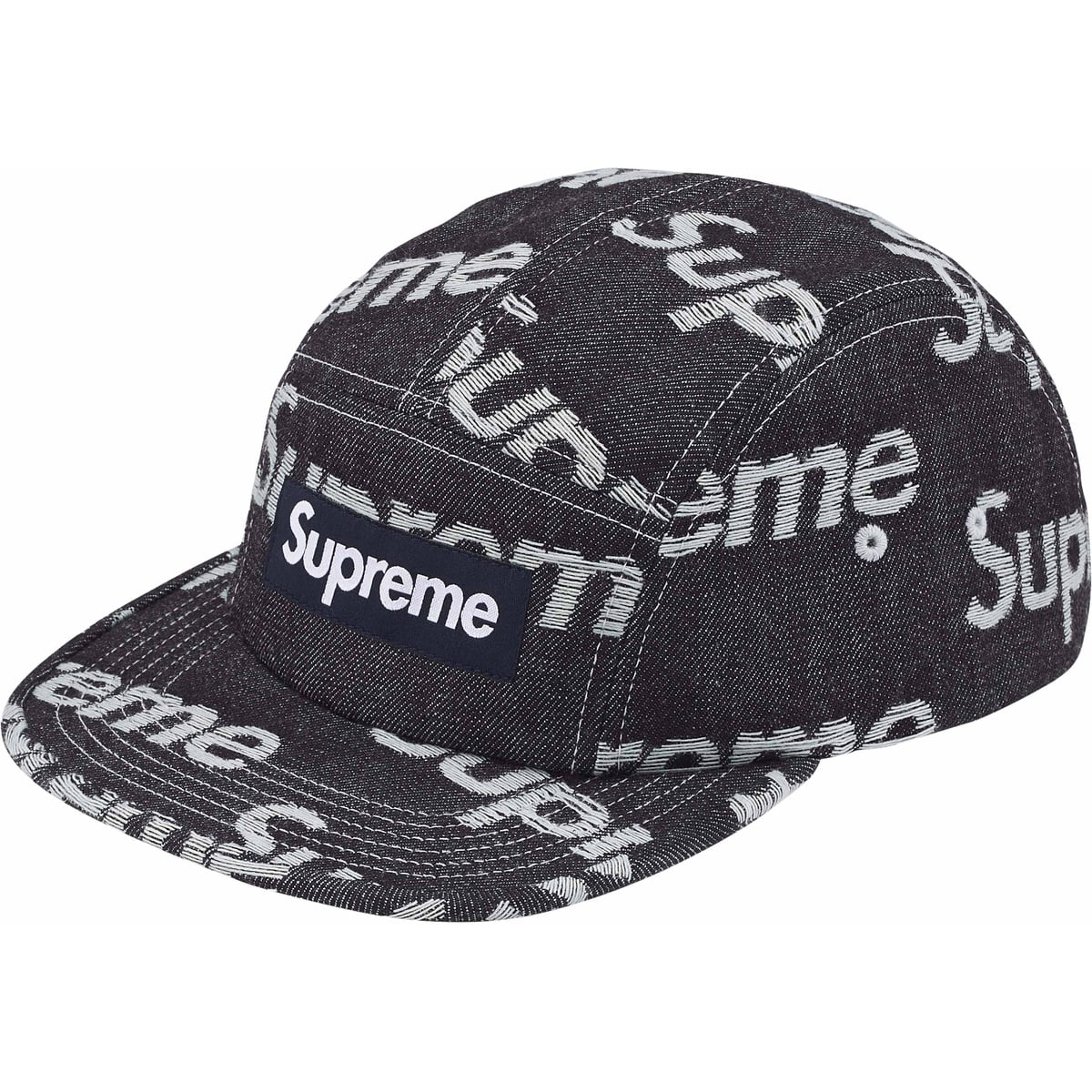 Gorro Supreme Jacquard Logos Denim Camp Cap Rigid Indigo