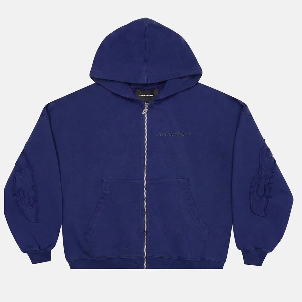 Poleron Cold Culture Distress Curved Zip Navy