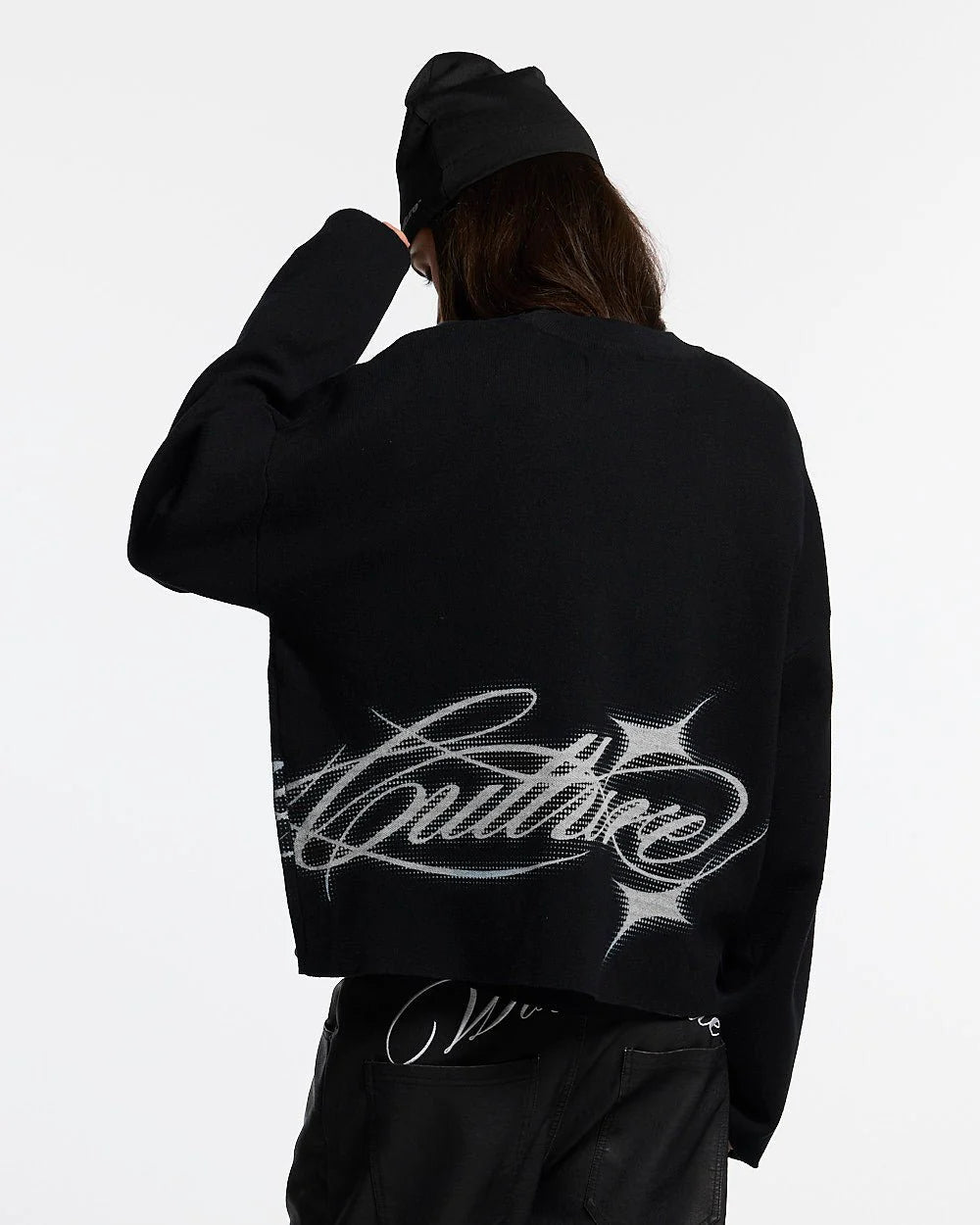 Sweater Cold Culture Sparkly Script Knit Black