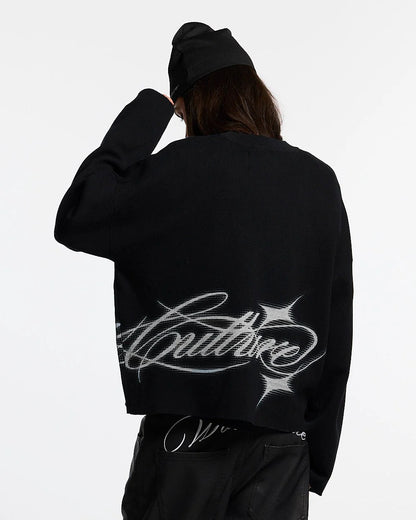 Sweater Cold Culture Sparkly Script Knit Black